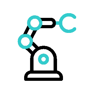 Ikona su robotizuota ranka &ndash; rei&scaron;kia gamybos proceso valdymą, skaitmeninę gamybą, automatizaciją ir robotizacijos sprendimus naudojant 3DEXPERIENCE.